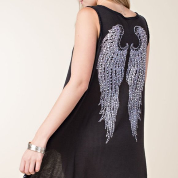 Sleeveless Top with Wing Print and Stones  #90-1 - Picture 5 of 9